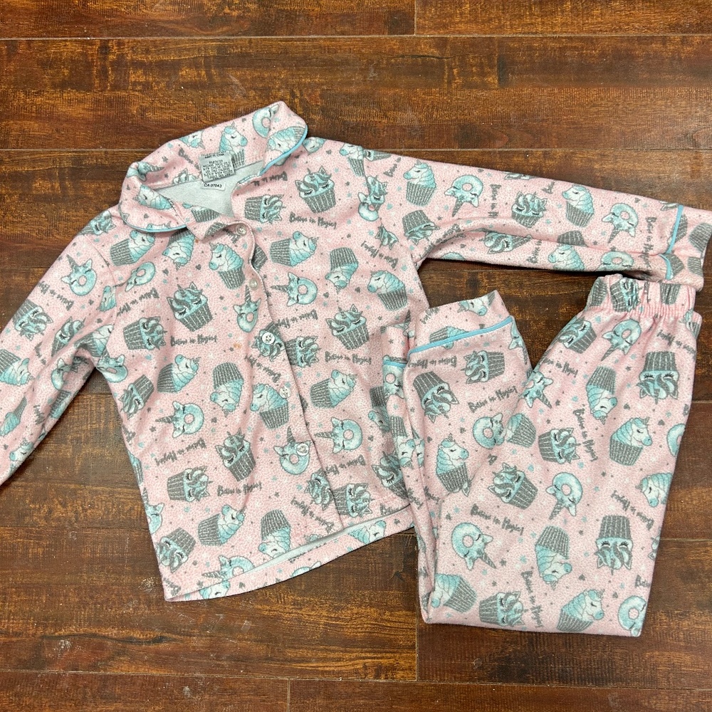Sweet & sassy 5/6 pink & grey unicorn cupcakes fleece 2pc pj set